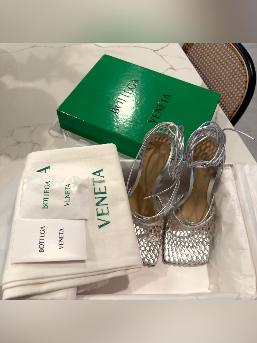 Bottega Veneta stretch metallic leather heel sandals - Picture 4 of 10